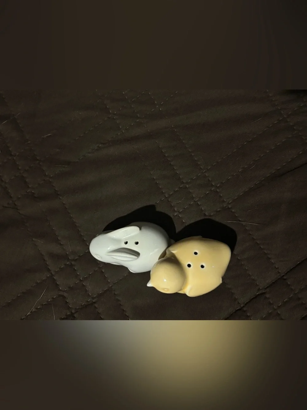 Ceramic Bunny and Chick Salt and Pepper Set - White Bunny, Cream Chick
